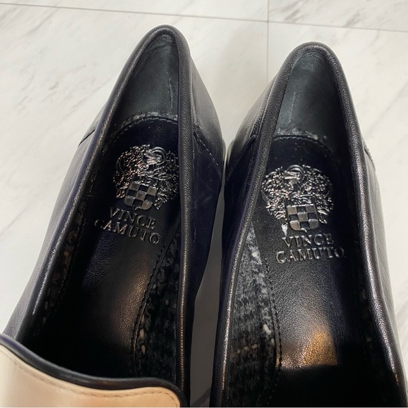 Vince Camuto Calentha Black White Leather Pointy Toe Loafer 5 1/2 M - Picture 13 of 15